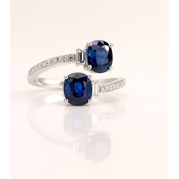 Royal Blue Sapphire and Diamond Toi et Moi Ring