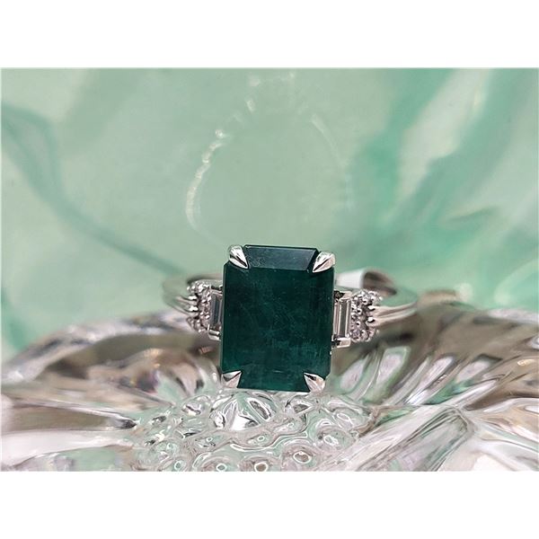 Claw-Set Emerald and Diamond "Bridle" Ring