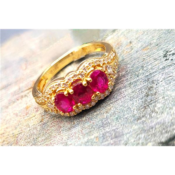 3-Stone Ruby Ring — 18K Yellow Gold