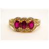 Image 2 : 3-Stone Ruby Ring — 18K Yellow Gold