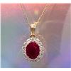 Image 1 : 2.00 CT Burma Ruby and Diamond Halo Necklace 18K