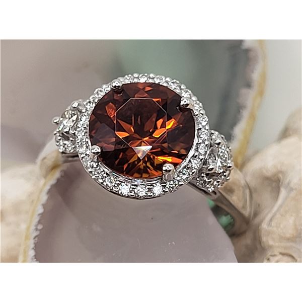 Madeira Citrine & Diamond Halo Ring 18K White Gold