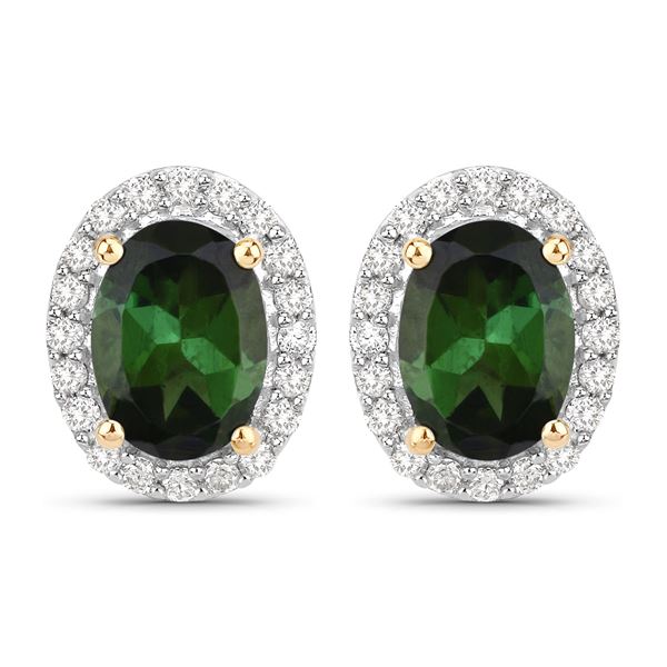 Genuine Green Tourmaline & Diamond 14K Yellow Gold Earrings