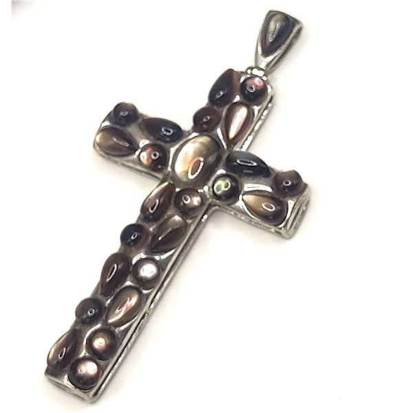 Cobblestone-esque Abalone Cabochon Cross Pendant