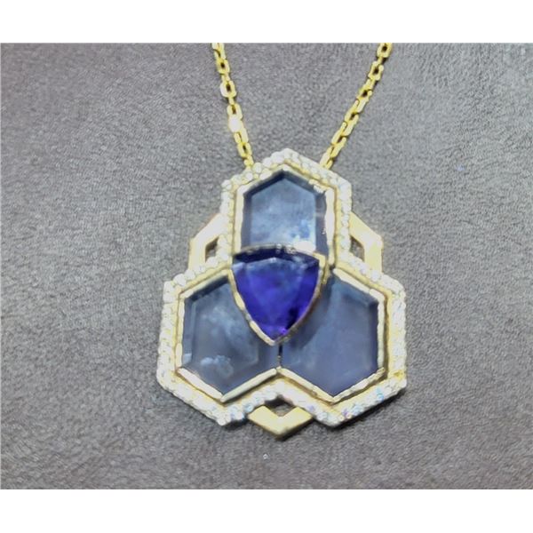 Tanzanite & Dia TRINEXTAGON Designer Pendant 18K