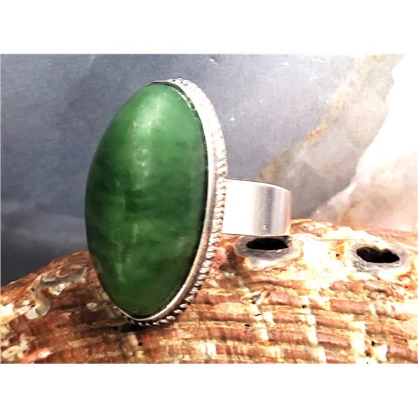 Soviet-Era Russian Hallmark Sterling Nephrite Ring