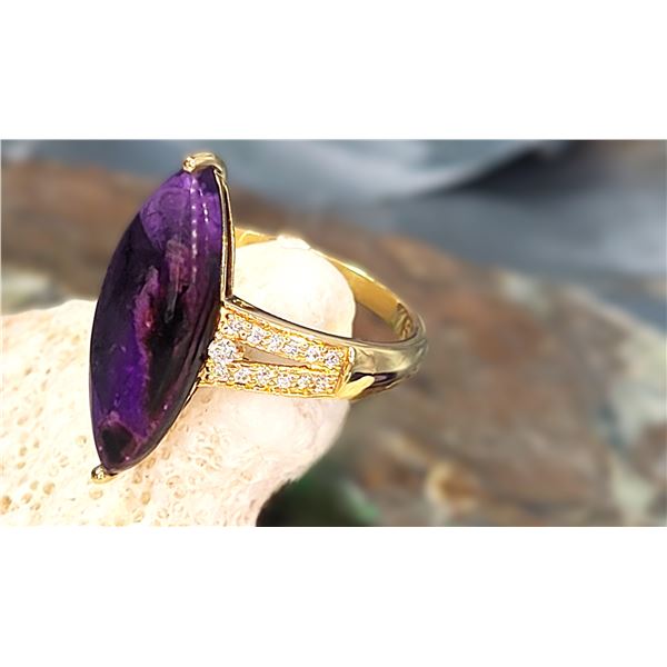 Extreme Navette Sugilite & Diamond Luxury Ring 18K