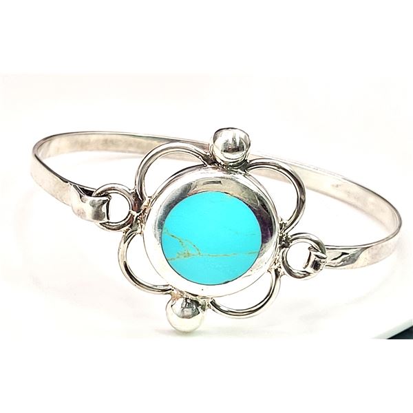 Sterling Silver Hinged Bracelet with Turquoise