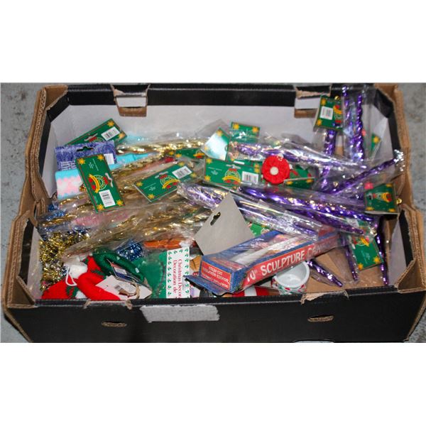 LARGE FLAT OF 50 NEW CHRISTMAS ITEMS. DECORATIONS,