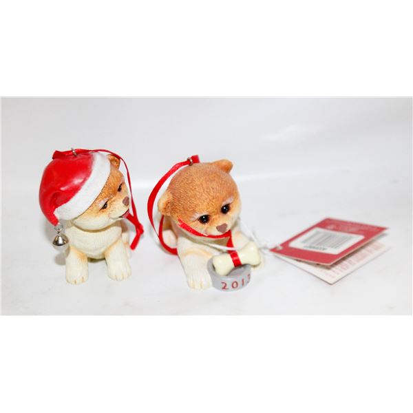 POMERANIAN CHRISTMAS ORNAMENTS PAIR NEW
