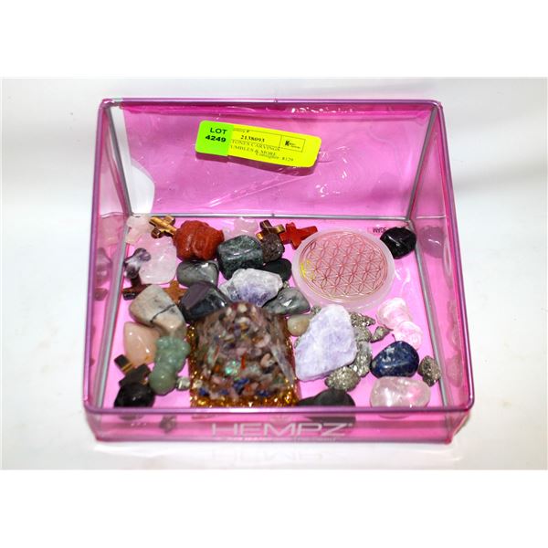 MIX GEMSTONES CARVINGS TOWERS TUMBLES & MORE