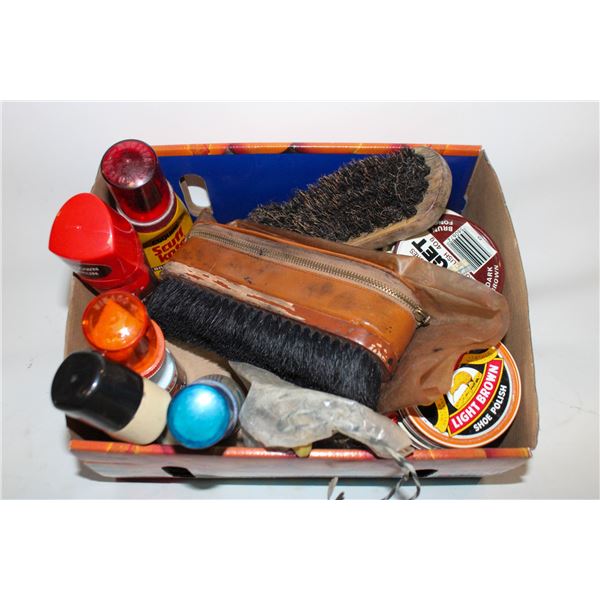 BOX OF SHOE CARE ITEMS SOME NEW SOME VINTAGE