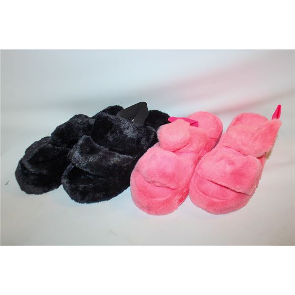 NEW WOMEN'S FUZZY SLIPPERS 1PINK 1 BLACK SIZE 7