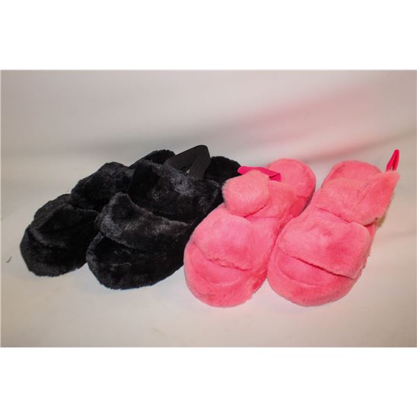 NEW WOMEN'S FUZZY SLIPPERS 1PINK 1 BLACK SIZE 8