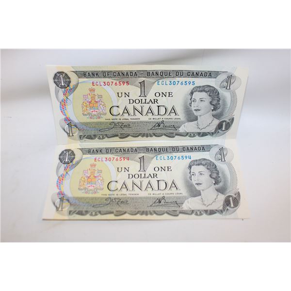 2 CONSECUTIVE SERIAL #'S $1 UNCIRCULATED BILLS CAN