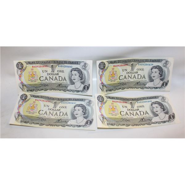 4 CONSECUTIVE SERIAL #'S $1 UNCIRCULATED BILLS CAN