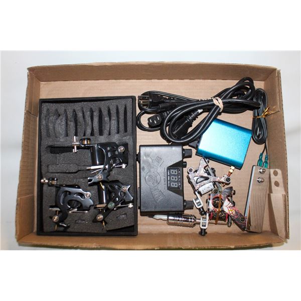 PKG OF TATTOO GUNS AND SUPPLIES/POWER ETC