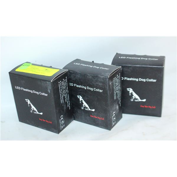 THREE NEW LED FLASHING DOG COLLARS SIZE L GREEN