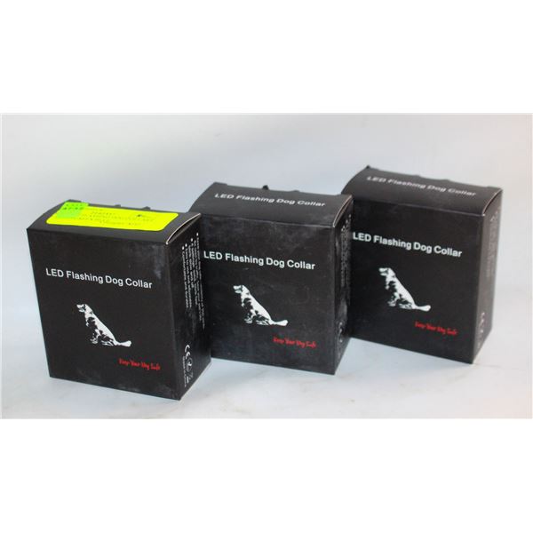 THREE NEW LED FLASHING DOG COLLARS SIZE L GREEN