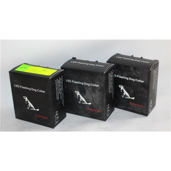 THREE NEW LED FLASHING DOG COLLARS SIZE L GREEN