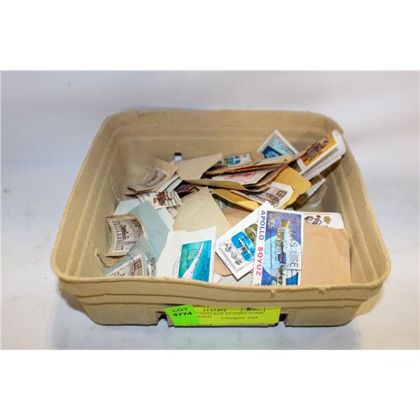 BASKET OF VINTAGE STAMPS SOME UNCIRCULATED