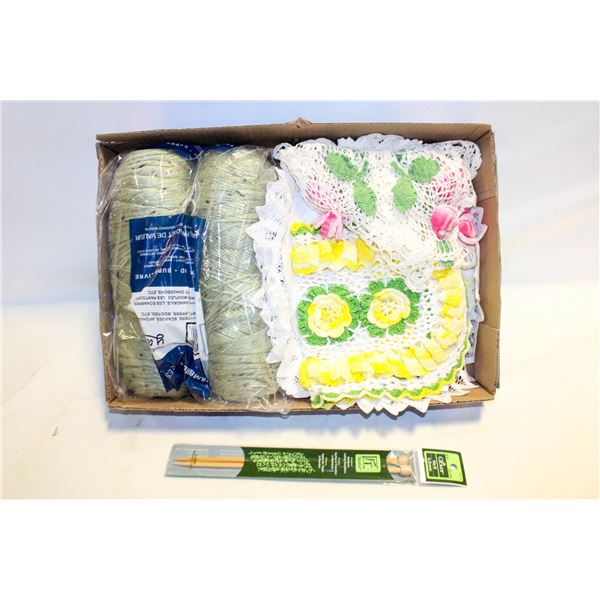 BATTENBURG DOILY, CROCHETED + TABLE RUNNER + YARN