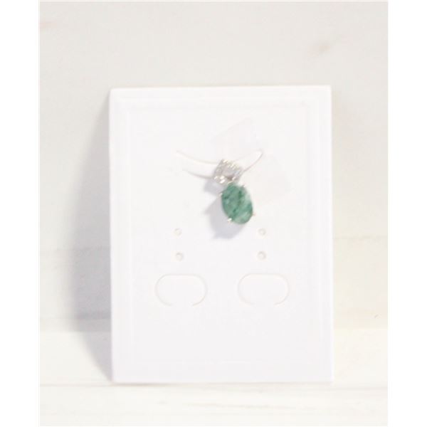 #170-NATURAL GREEN EMERALD  & CZ PENDANT