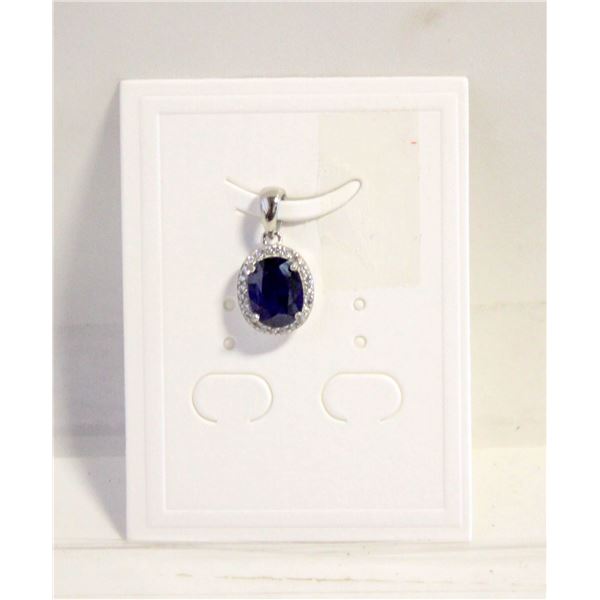 #120-NATURAL HEATED BLUE SAPPHIRE & CZ PENDANT