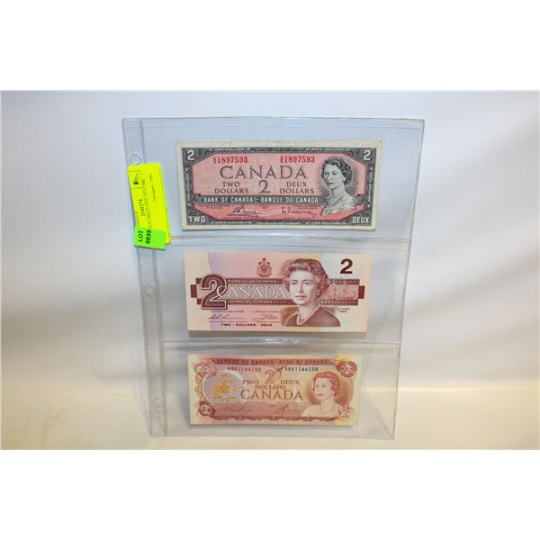 CANADA $2 BILLS 1954 1974 1986