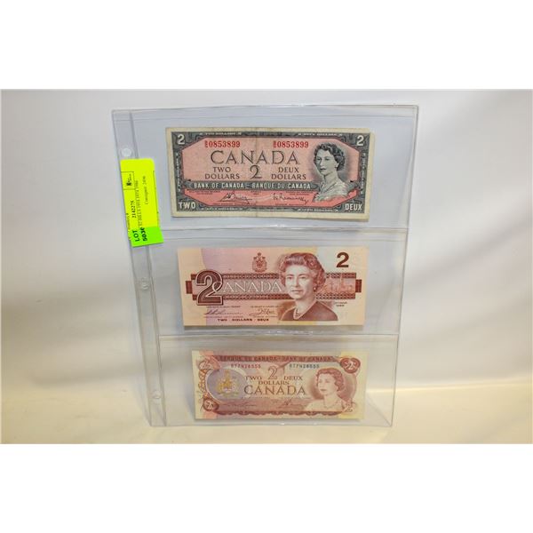 CANADA $2 BILLS 1954 1974 1986