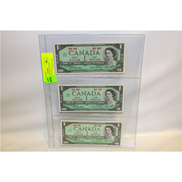 1967 $1 BANK NOTES SET OF 3 BEATTIE RASKINSKY