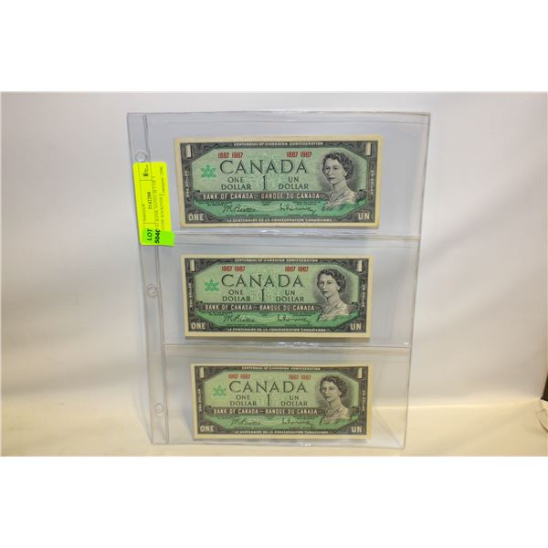 1967 $1 BANK NOTES SET OF 3 BEATTIE RASKINSKY
