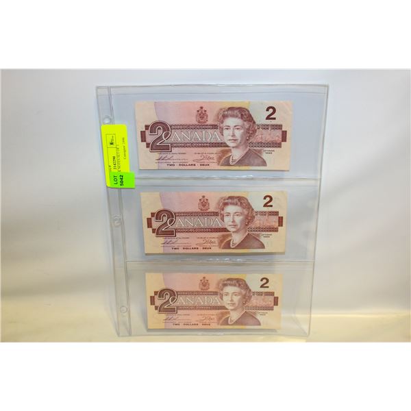 1986 $2 BANK NOTES SET OF 3