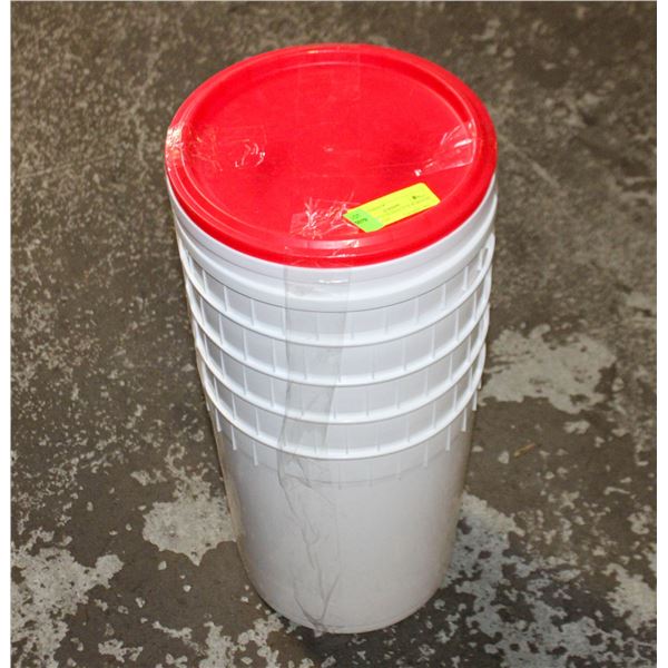 5 PLASTIC 12 IN-HIGH X 10 IN ROUND PAILS W. LIDS