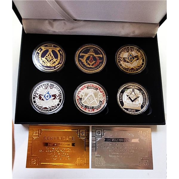 12) LOT OF 6 PCE MASONIC FREE MASONS'