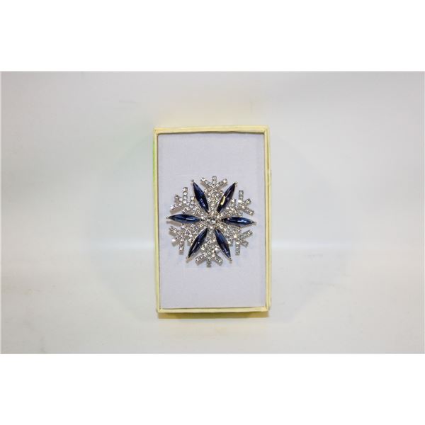 NEW SNOWFLAKE BROOCH SILVER, BLUE,