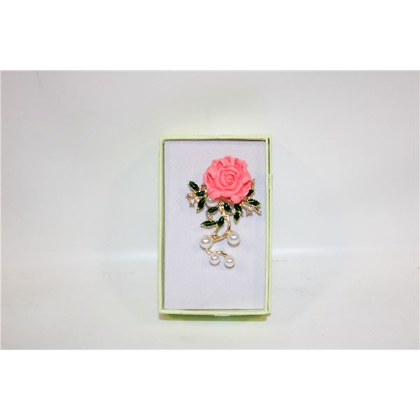 NEW PEONY BROOCH PINK, GOLD, GREEN,