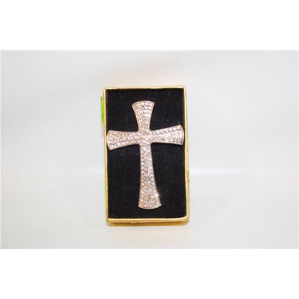 NEW RHINESTONE CROSS GOLD TONE 2.4’’X1.7’’