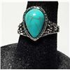 Image 1 : 25)  PEAR SHAPED, BEZEL SET TURQUOISE RING,