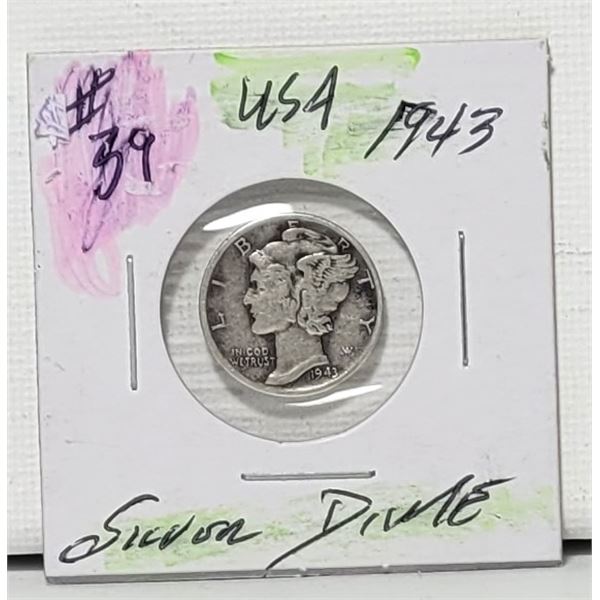 8)  USA 1943 DIME, 90% SILVER.