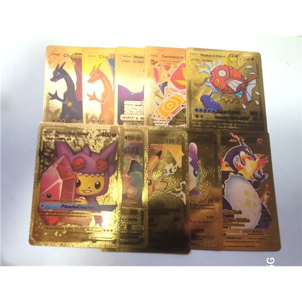 3)  LOT OF 10 GOLD FOIL POKEMON CARDS FOR