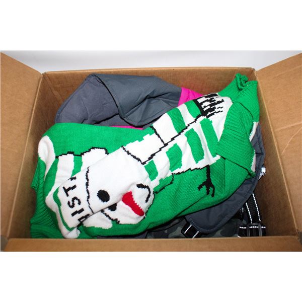 LOT OF NEW DOG COATS AND 1 SWEATER