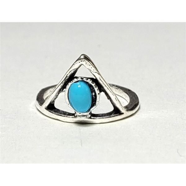 24)  SILVER TONE WITH OVAL TURQUOISE ACCENT