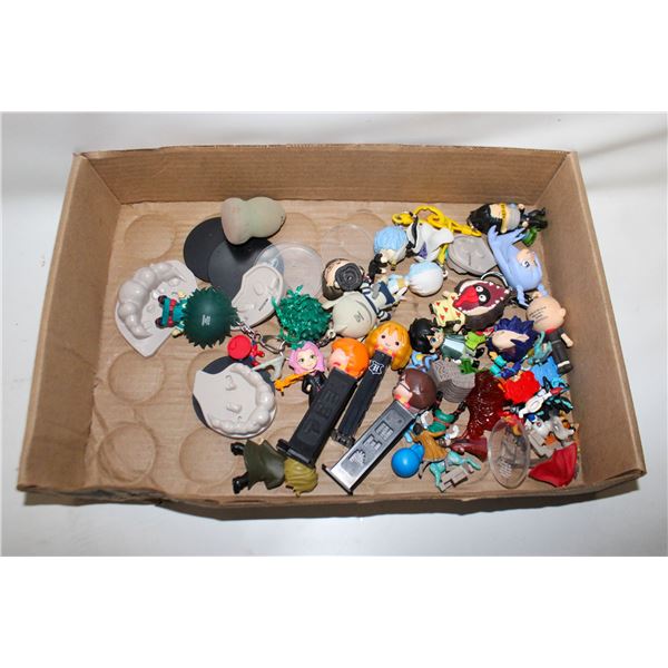 FLAT OF COLLECTABLE KEY CHAINS AND TOYS