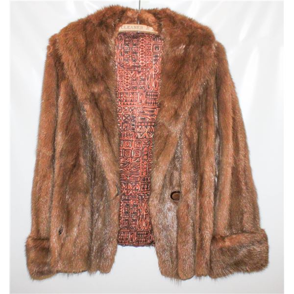 LADIES SIZE M CROPPED BROWN MINK FUR COAT