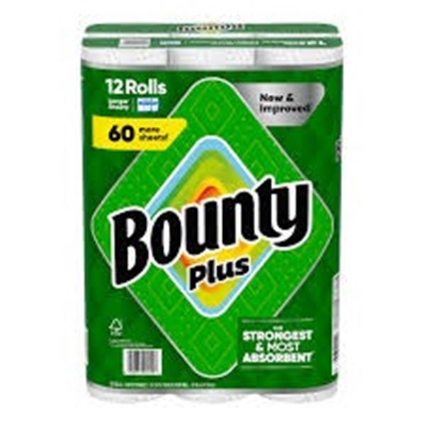 12 ROLLS X 91 SHEETS BOUNTY PLUS PAPER TOWELS