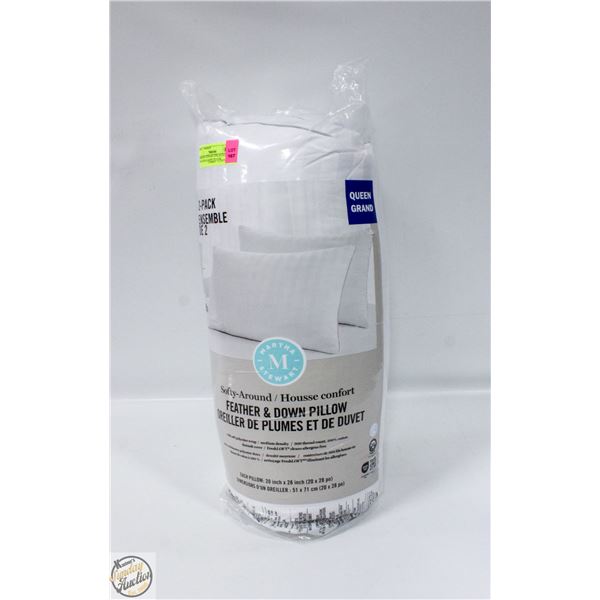 NEW MARTHA STEWART 2PK QUEEN DOWN FEATHER PILLOWS