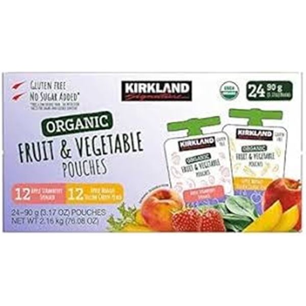 24 X 90G KIRKLAND ORGANIC FRUIT & VEGETABLE POUCHE