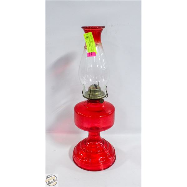 VINTAGE EARLY AMERICAN RED RUBY FLASH OIL LAMP