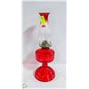 Image 1 : VINTAGE EARLY AMERICAN RED RUBY FLASH OIL LAMP